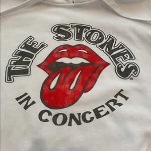 Rolling Stones Y2K Cropped White Graphic Band Hoodie Women’s Size XS